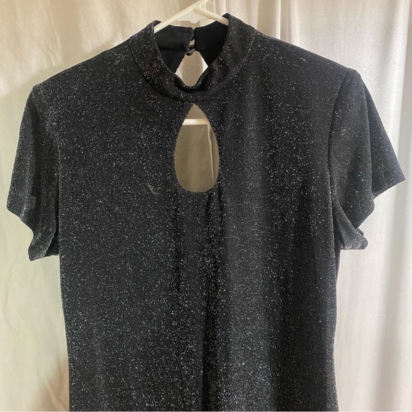 Lori Ann Montreal Vintage 90s Women's Petite 10 Black Sparkle Keyhole Maxi Dress - Picture 3 of 10